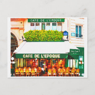 Paris Frankrike Cafe Watercolor Vykort