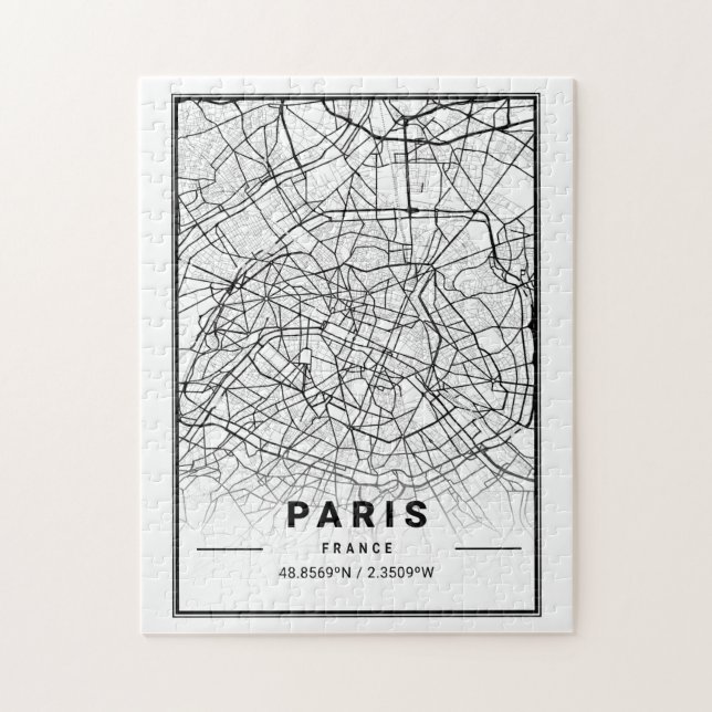 Paris Frankrike City Karta | Modern Minimalistisk  Pussel (Vertikal)