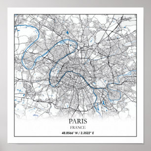 Paris Frankrike City Karta Travel Simple Poster