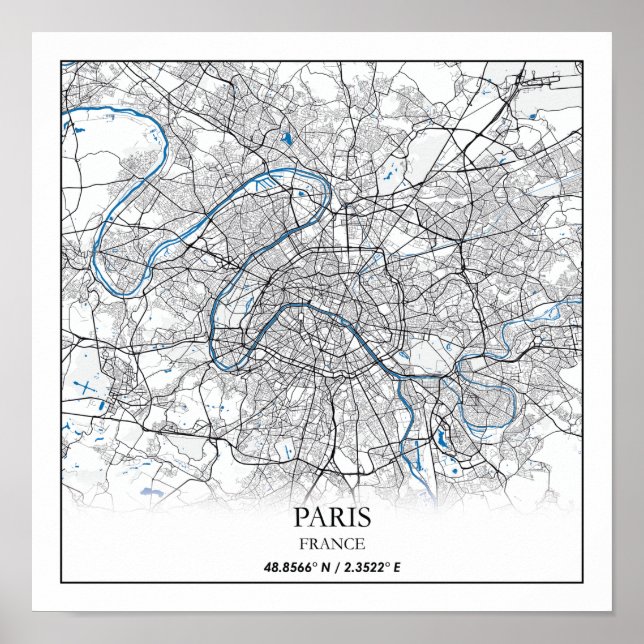 Paris Frankrike City Karta Travel Simple Poster (Framsidan)