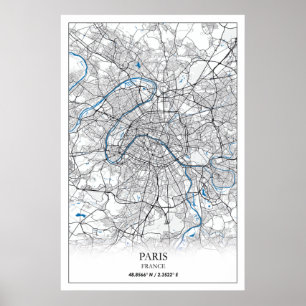 Paris Frankrike City Karta Travel Simple Poster