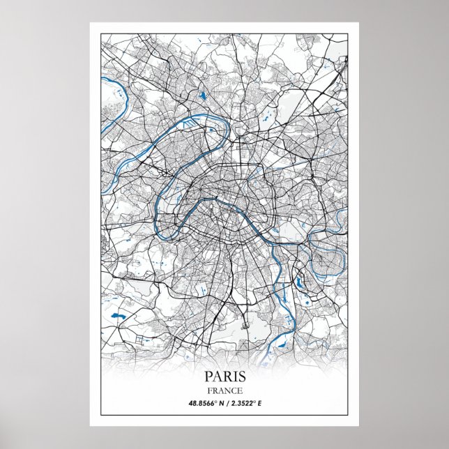 Paris Frankrike City Karta Travel Simple Poster (Framsidan)