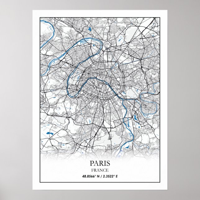 Paris Frankrike City Karta Travel Simple Poster (Framsidan)