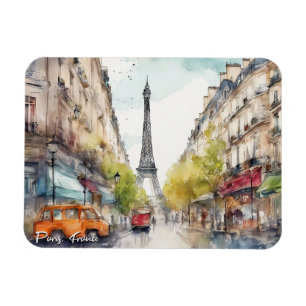 Paris Frankrike City Silhouette Watercolor Magnet