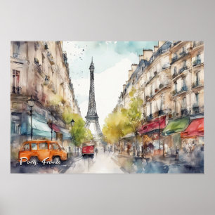 Paris Frankrike City Silhouette Watercolor Poster