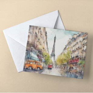 Paris Frankrike City Silhouette Watercolor Vykort