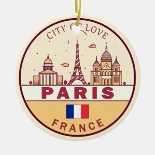 Paris Frankrike City Skyline Emblem Julgransprydnad Keramik