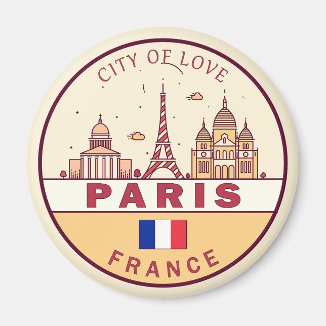 Paris Frankrike City Skyline Emblem Magnet (Framsidan)