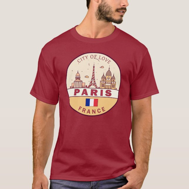 Paris Frankrike City Skyline Emblem T Shirt (Framsida)
