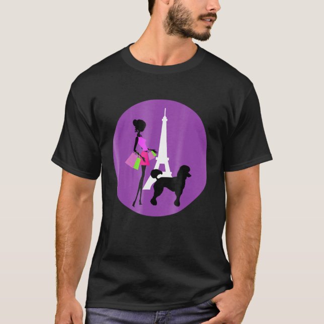 Paris Frankrike Cute Fransk Girl Pudel Tee (Framsida)