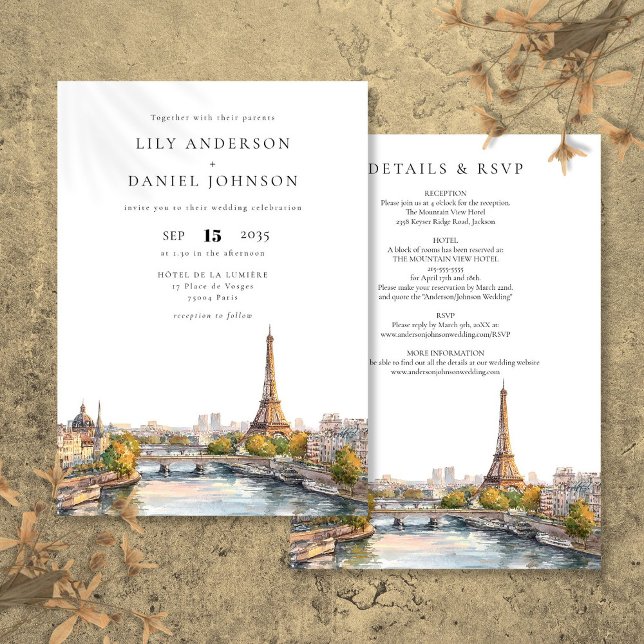 Paris Frankrike Destination alla på ett Bröllop Inbjudningar (Paris France Destination All In One Wedding Invitation)