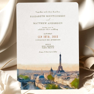 Paris Frankrike Destination Wedding Watercolor Inbjudningar
