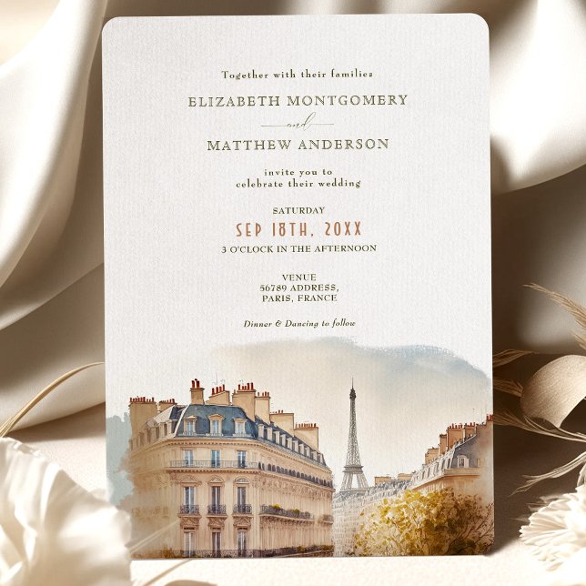 Paris Frankrike Destination Wedding Watercolor Inbjudningar (Skapare uppladdad)