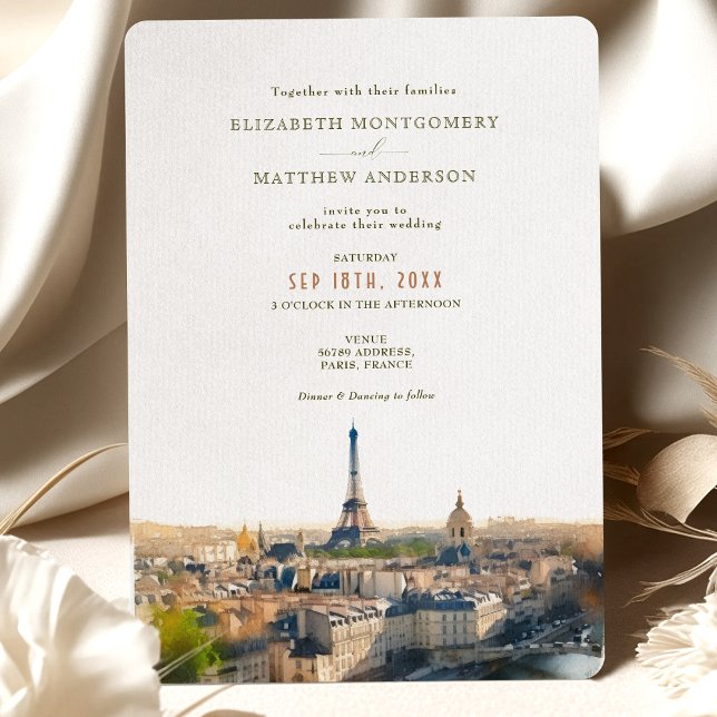 Paris Frankrike Destination Wedding Watercolor Inv Inbjudningar (Skapare uppladdad)