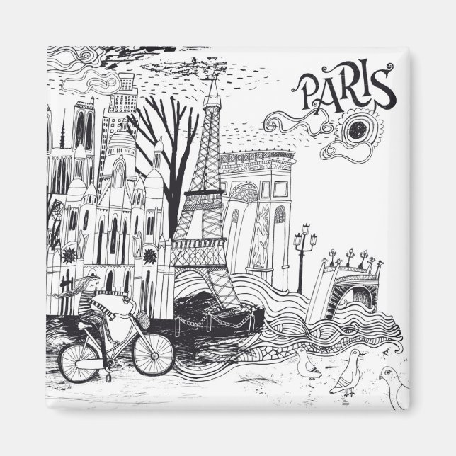 Paris Frankrike Doodle Magnet (Framsidan)