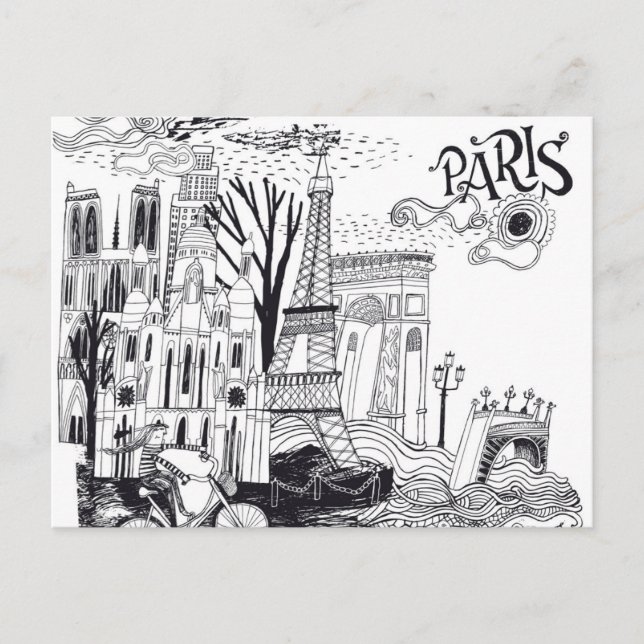Paris Frankrike Doodle Vykort (Framsida)