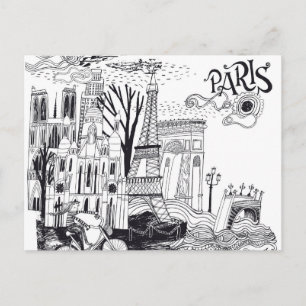Paris Frankrike Doodle Vykort