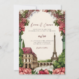Paris Frankrike Eiffel Landscape Wedding bjudande Inbjudningar