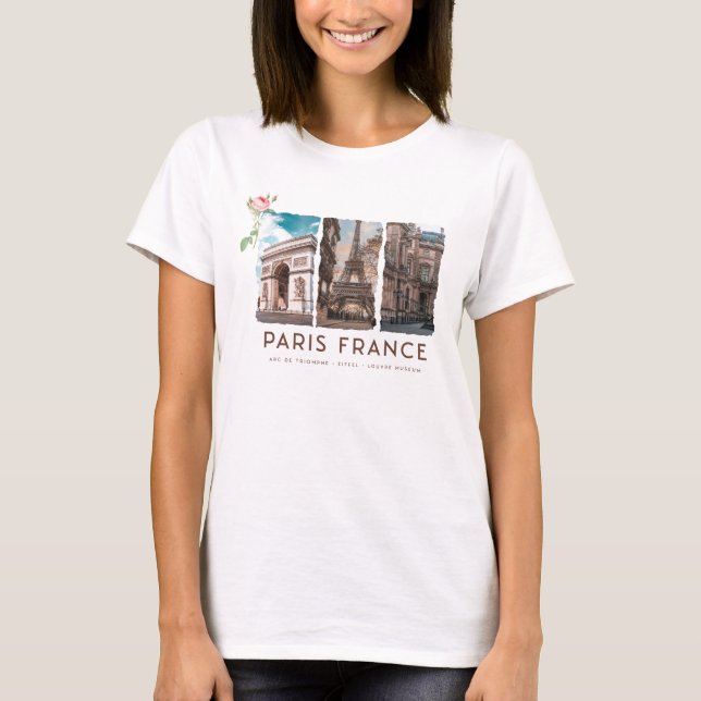 PARIS, Frankrike. Eiffel, Louvre, Arc de Triomphe T Shirt (Framsida)