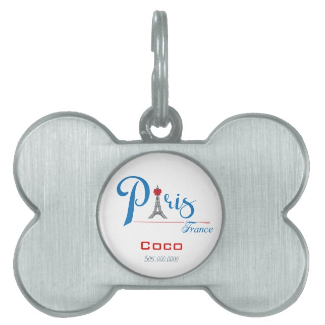 Paris Frankrike Eiffel Torn Adsible Cute ID-bricka Husdjur (Framsidan)