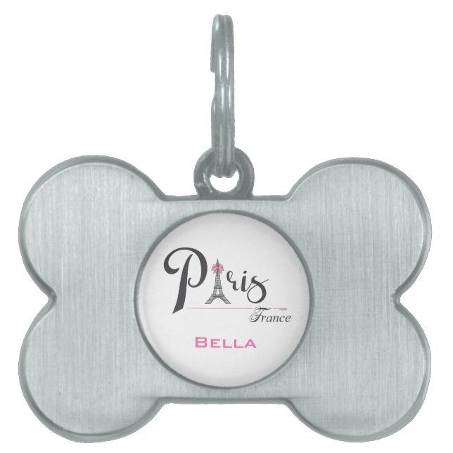 Paris Frankrike Eiffel Torn Adsible Cute ID-bricka Husdjur (Framsidan)