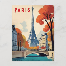 Paris Frankrike Eiffel Torn Autumn Retro Travel Vykort