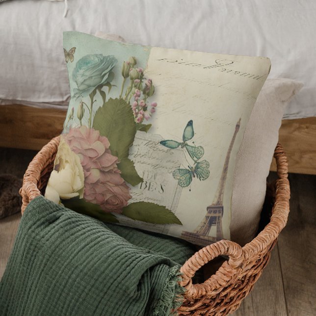 Paris Frankrike Eiffel Torn Butterfly Blommigt Col Kudde (Skapare uppladdad)