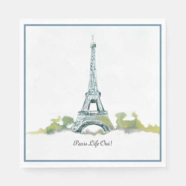 Paris Frankrike Eiffel Torn Färg Sketch |Paris Lif Pappersservett (Framsidan)