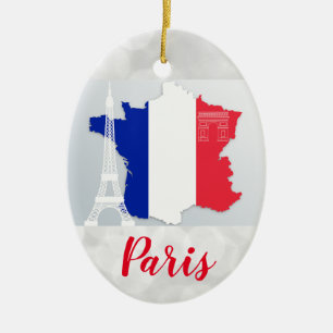 Paris Frankrike Eiffel Torn Flagga Karta Julgransprydnad Keramik