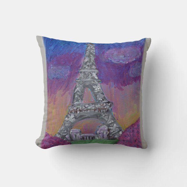 Paris Frankrike Eiffel Torn Folk Art Design Kudde (Framsida)