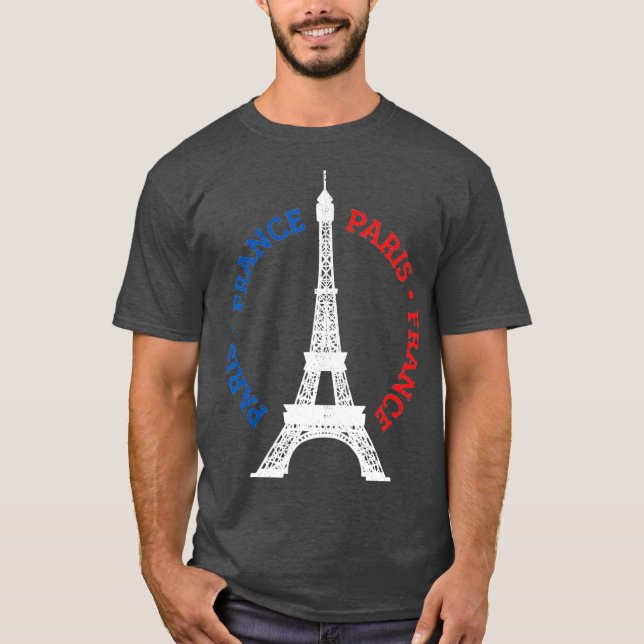 Paris Frankrike Eiffel Torn Fransk Flagga Souvenir T Shirt (Framsida)