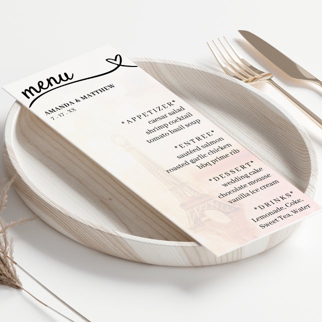 Paris Frankrike Eiffel Torn Heart Wedding Receptio Meny (Paris France Eiffel Tower Heart Wedding Reception Menu
)