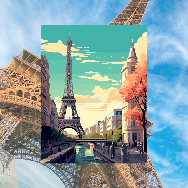 Paris, Frankrike Eiffel Torn Illustration Vykort (Paris, France)