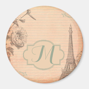 Paris Frankrike Eiffel Torn Monogram Initial Magne Magnet
