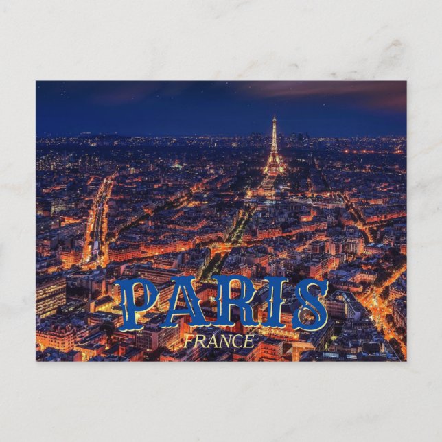 Paris Frankrike - Eiffel Torn Nattvykort Inbjudan Vykort (Framsida)
