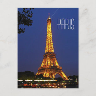 Paris Frankrike Eiffel Torn på nattvykort Vykort