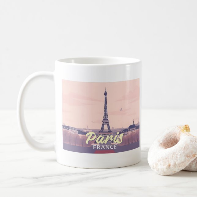 Paris Frankrike Eiffel Torn Pastel Travel Design Kaffemugg (Med munk)