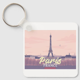 Paris Frankrike Eiffel Torn Pastel Travel Design Nyckelring