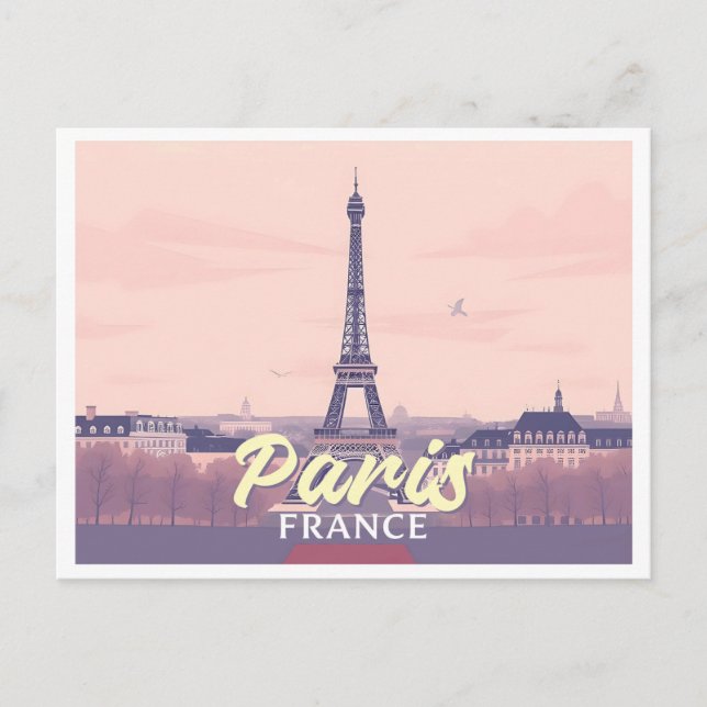 Paris Frankrike Eiffel Torn Pastel Travel Design Vykort (Framsida)