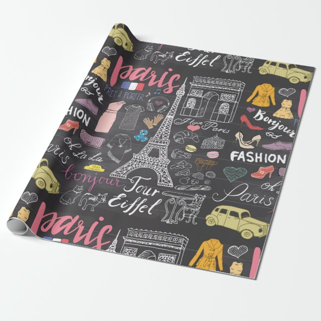 Paris Frankrike Eiffel Torn Presentpapper (Utrullad)