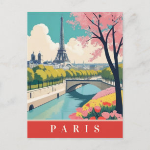 Paris Frankrike Eiffel Torn Retro Travel Blommigt Vykort