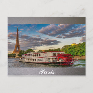 Paris Frankrike Eiffel Torn Seine River Boat Vykort