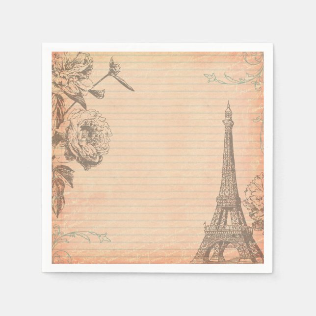 Paris Frankrike Eiffel Torn Shabby chic Napkins Pappersservett (Framsidan)