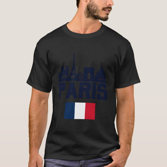 Paris Frankrike Eiffel Torn Skyline Paris T Shirt (Framsida)