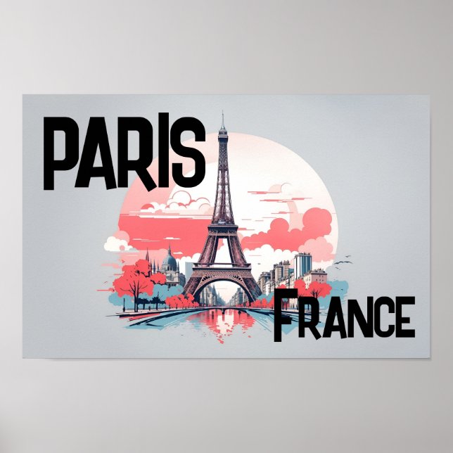 Paris Frankrike Eiffel Torn Travel Poster (Framsidan)