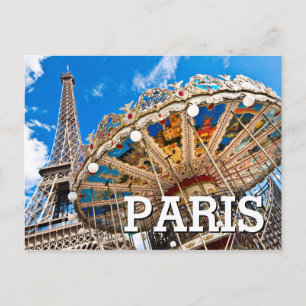 Paris Frankrike Eiffel Torn Trocadéro Carousel Vykort
