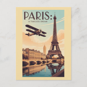 Paris Frankrike Eiffel Torn Vintage Flygplan Trave Vykort