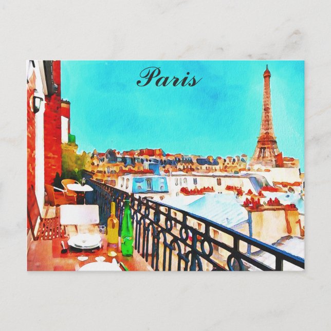 Paris Frankrike Eiffel Torn Watercolor Vykort (Framsida)