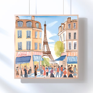 Paris Frankrike Eiffeltornet Akvarell Europeisk Poster