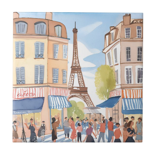 Paris Frankrike Eiffeltornet | Akvarell Fransk Kakelplatta (Framsidan)
